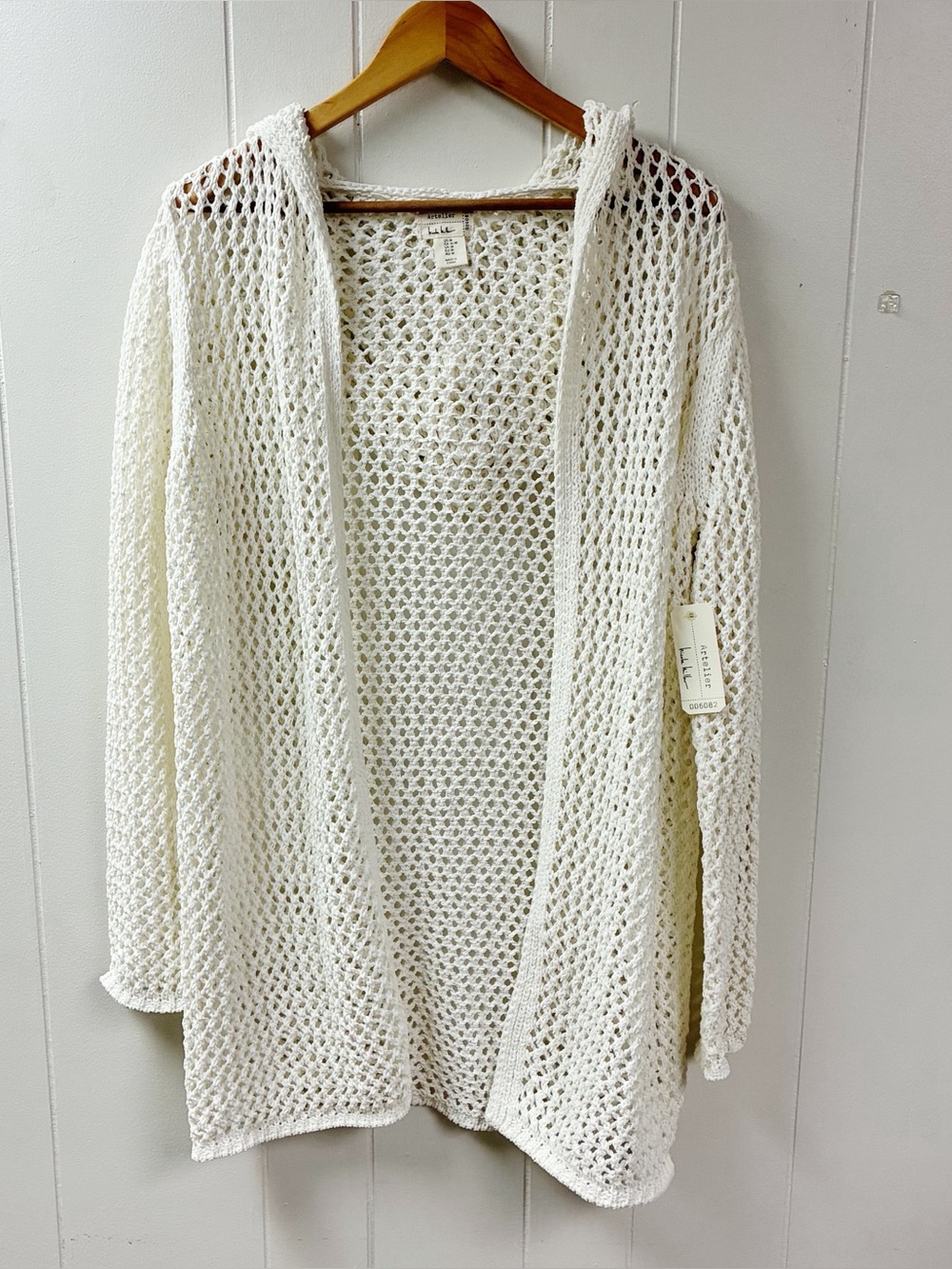 Nicole Miller Artelier Women’s Size Medium Cream Open Front Hooded Cardigan NWT
